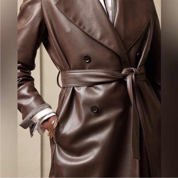 Brown Leather Trench Coat - Picture 2 of 8
